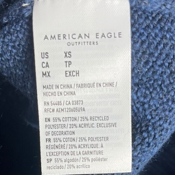 American Eagle Womens XS Mock Neck Varsity Sweater AE Navy Green Pullover Preppy - Picture 6 of 6